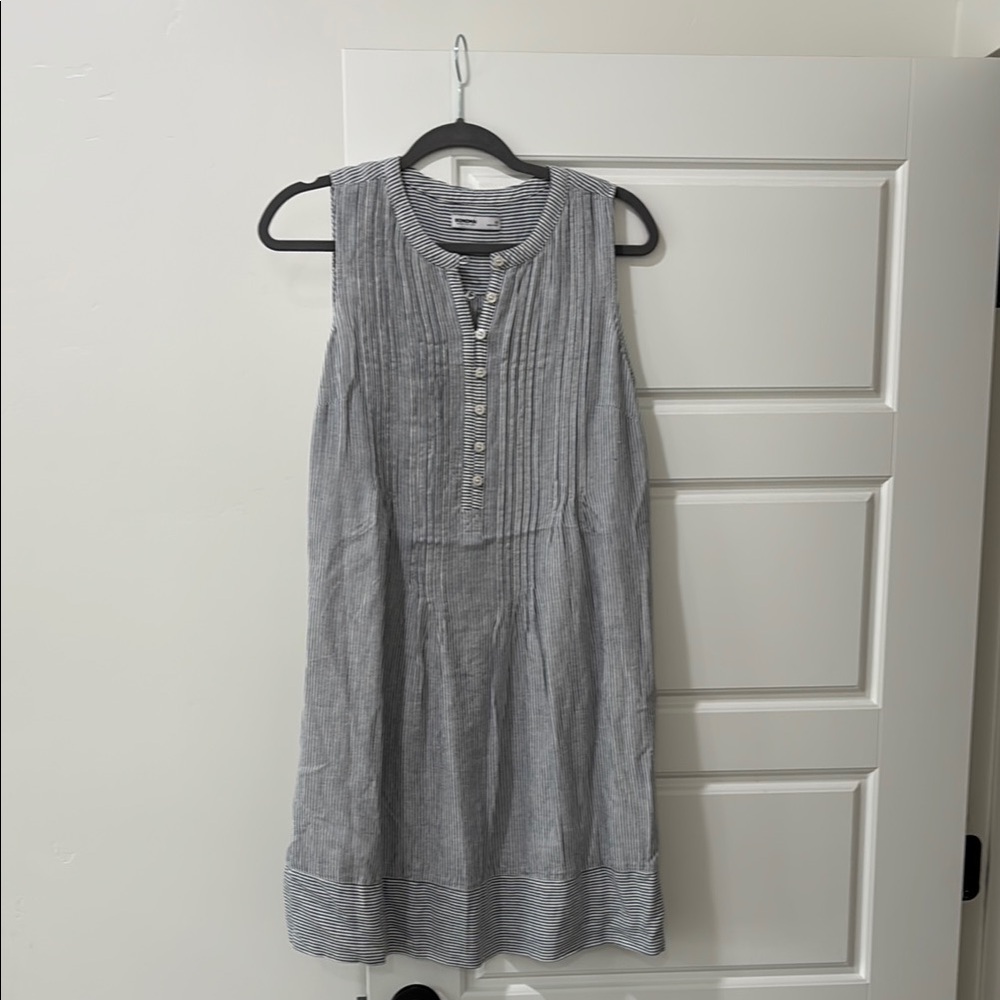 Sleeveless White and Blue Striped Linen Dress